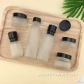 High-grade Cosmetic Frosted glass bottle with black caps, frosted glass bottles/jars